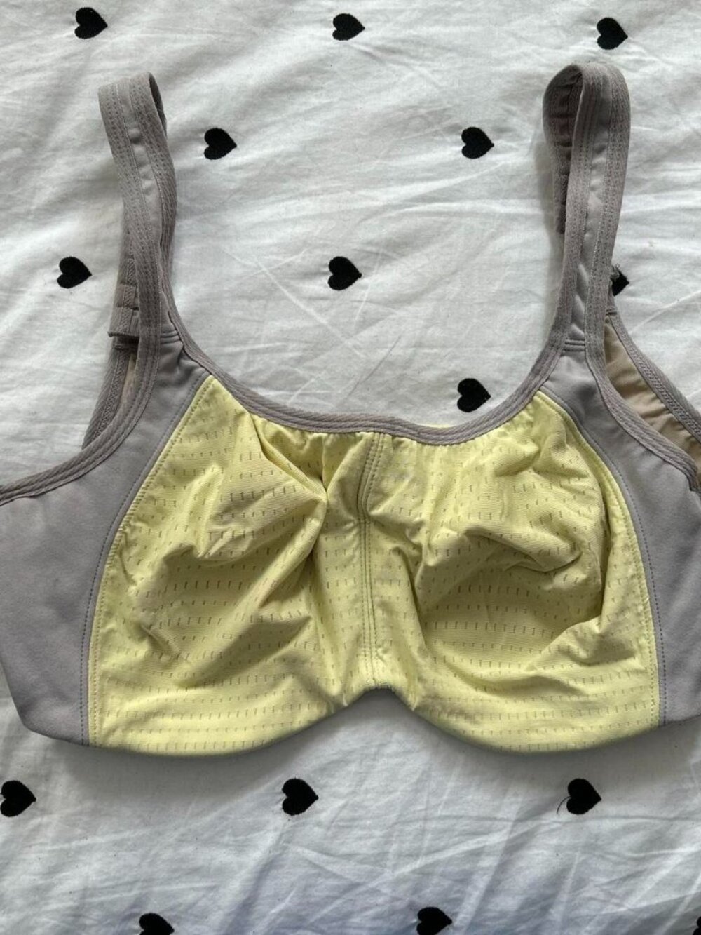 Lunaire Grey sports bra with yellow accents sz 36DD